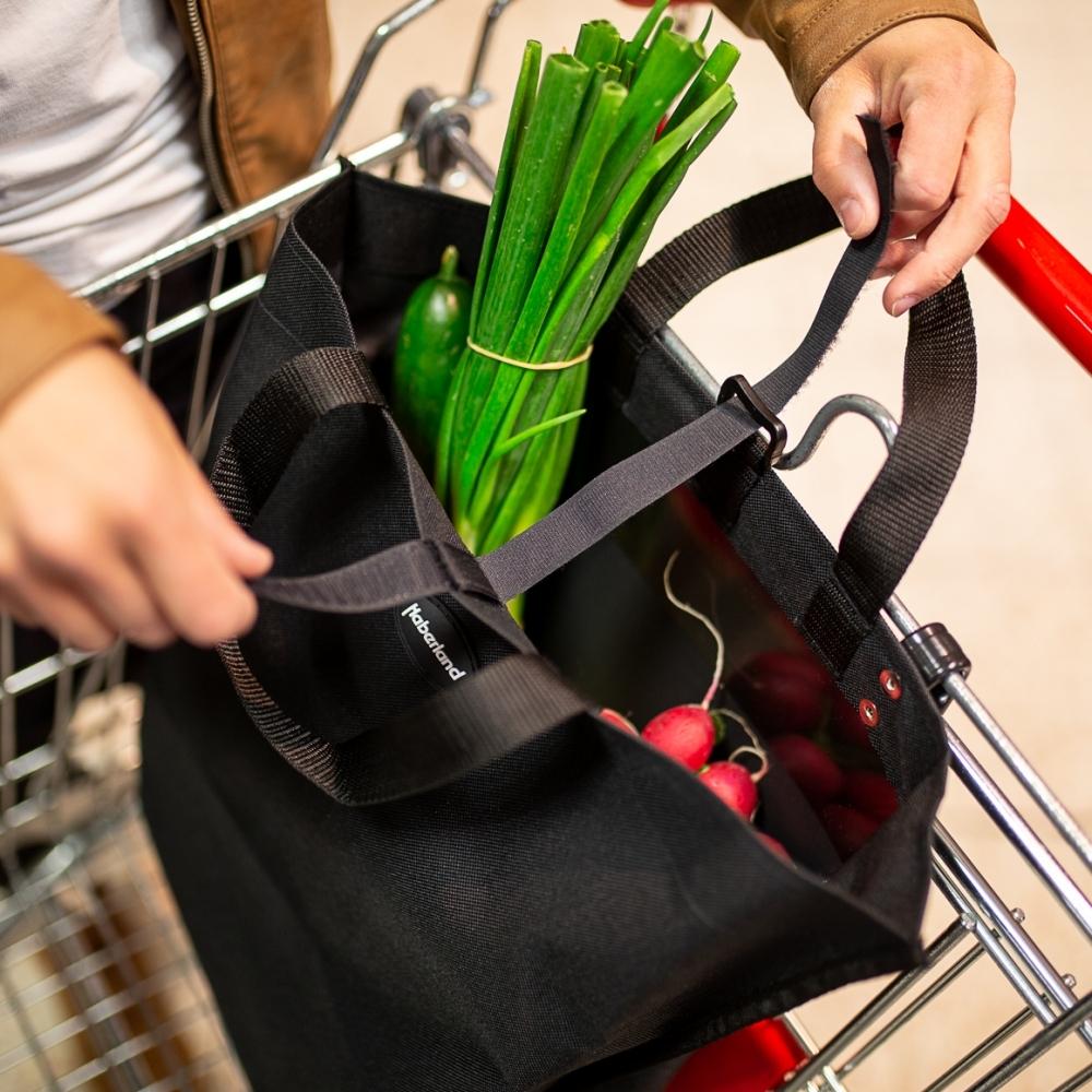 Haberland Extra Bag schwarz, Größe L - faltbare Fahrradtasche mit 12 l Zusatzvolumen
