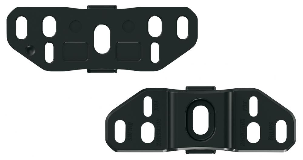 Schwarze SKS Mudrocker Adapter für Mountainbike Schutzbleche, kompatibel mit Federgabeln wie Öhlins, RockShox, Fox.