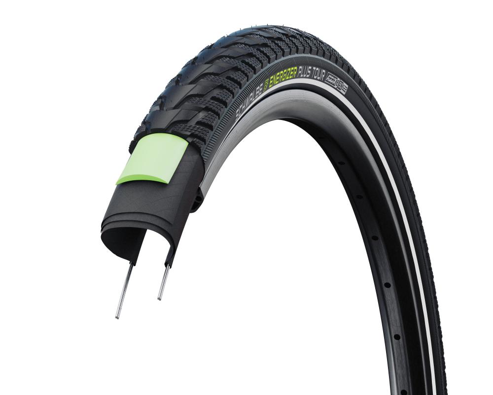 Schwalbe Energizer Plus Tour E-Bike Drahtreifen 40-622 schwarz Reflex, Querschnitt mit Pannenschutz-Einlage.