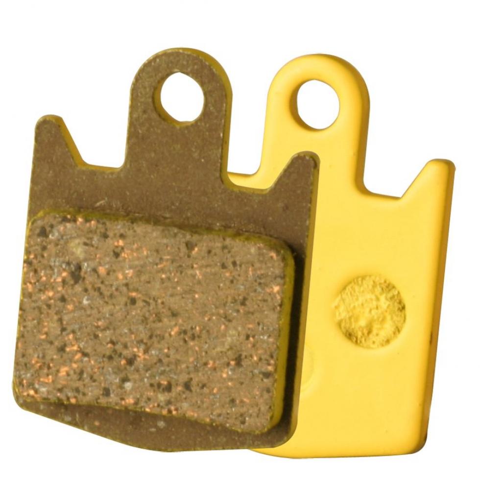 NG Sports Semi-Metall Disc-Bremsbeläge Hope M4, ein Paar Bremsbeläge in Braun und Gelb.