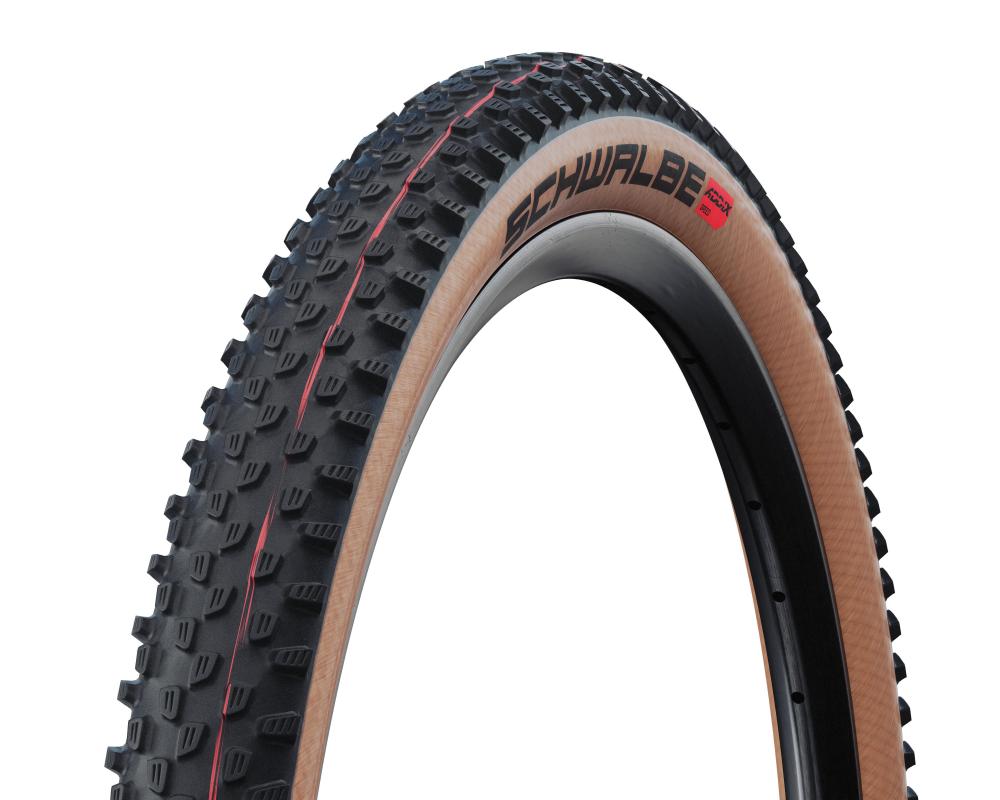 Schwalbe Racing Ray Fahrradreifen 29x2.35" schwarz/braun TLE faltbar mit aggressivem Profil und roter Akzentlinie.