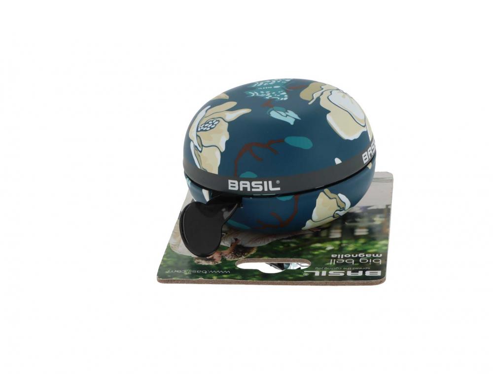 Basil Ding-Dong Klingel Magnolia petrolblau Ø80mm mit floralem Design für Fahrräder.