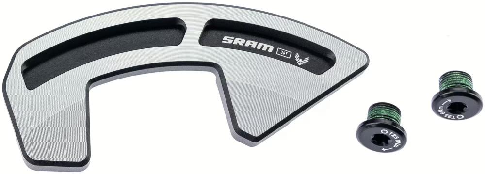 SRAM Bashguard XX 36T, Kettenschutz für anspruchsvolle MTB-Einsätze, silber/schwarz mit Schrauben.