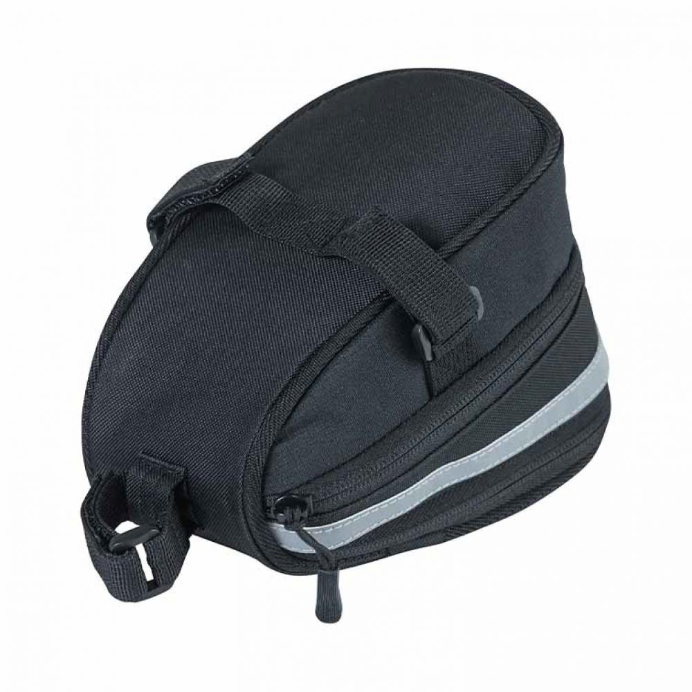 Schwarze Basil Mada Satteltasche 1l (19x11x13cm) mit reflektierendem Streifen für Fahrräder.