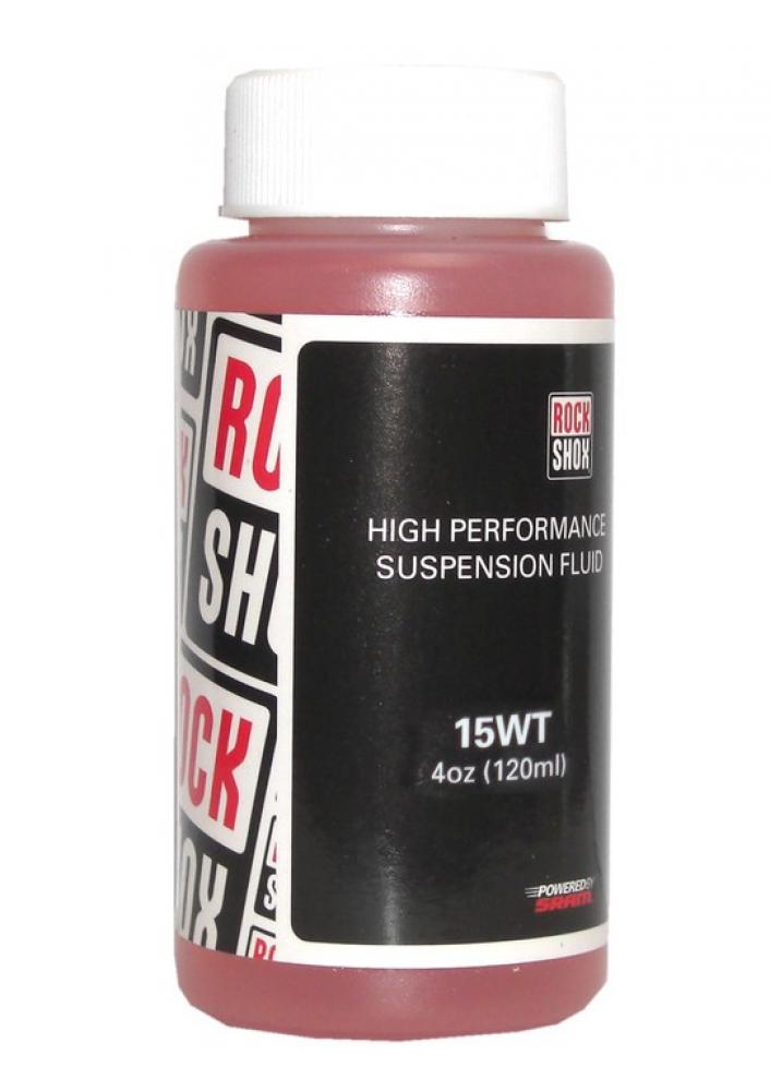 RockShox 15WT 120ml Federöl, rote Flasche mit Hochleistungs-Suspensionsflüssigkeit für Fahrräder.