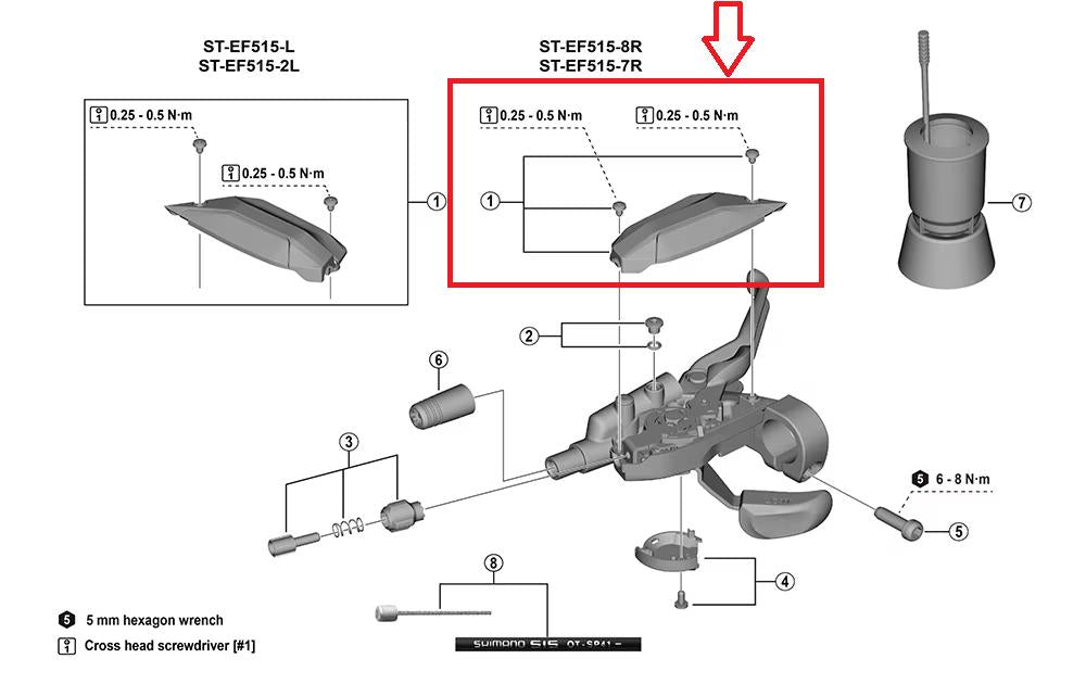 SHIMANO obere Abdeckung f.ST-EF515, links, f.3-fach, m.Befestigungschr. M3x7mm general - 515, 3-fach, 3x7mm, 7mm