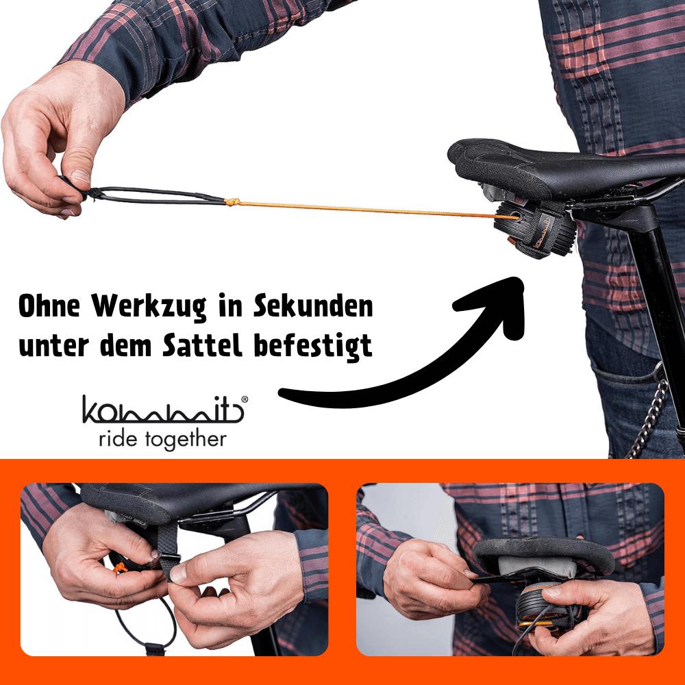 kommit Bike Zugsystem - Abschlepphilfe für Kinder & Erwachsene, 2 m, 120 kg Zugkraft, selbstaufrollend, Made in Bayern