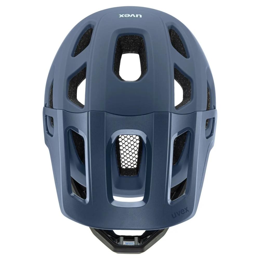 UVEX react jr. Fullface Kinder MTB Fahrradhelm dusk blue matt, Rückansicht mit Belüftungsöffnungen.