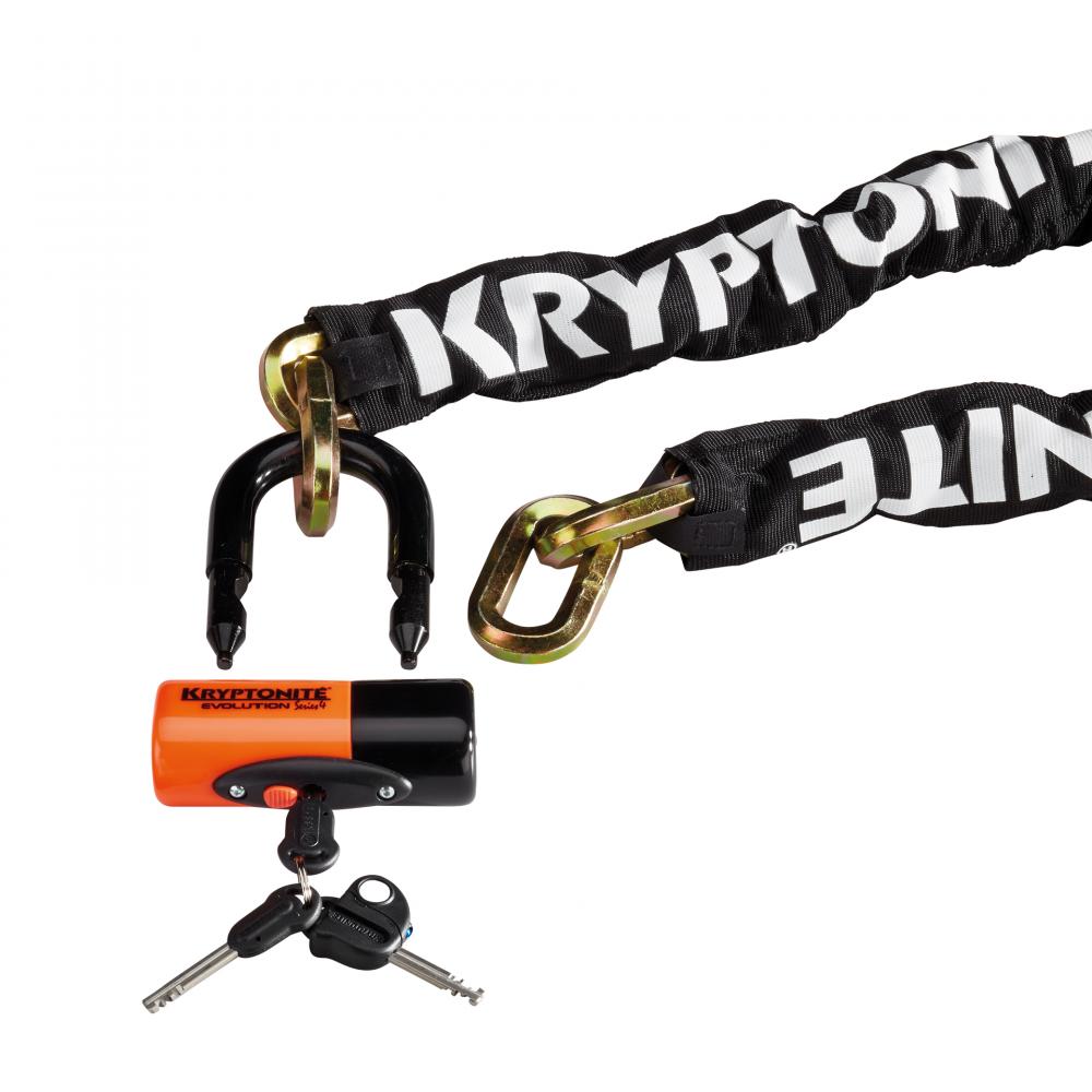 Kryptonite New York Chain 1217 Kettenschloss 170cm 12mm schwarz-rot mit 14mm Disc Lock und 3 Schlüsseln