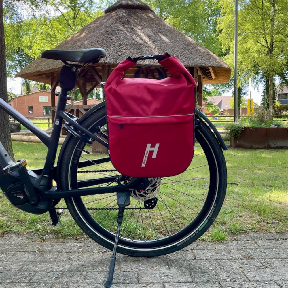Haberland Einzeltasche eMotion rot/schwarz - robuste Gepäckträgertasche mit Rollverschluss