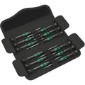 Wera Kraftform Micro 12 Universal 1 Schraubendreher 12-teilig in offener schwarzer Werkzeugtasche präsentiert.