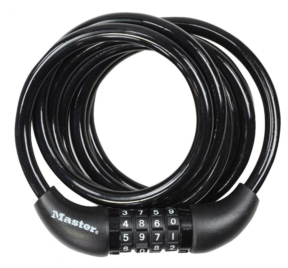 Master Lock, Kabelschloss 8221, mit 4-stelligem Zahlencode (einstellbar), Kabeldicke 8mm, Länge 1800mm, Farbe schwarz, Gewicht ca.285gr., (Herst.Nr.8221EURDPRO)