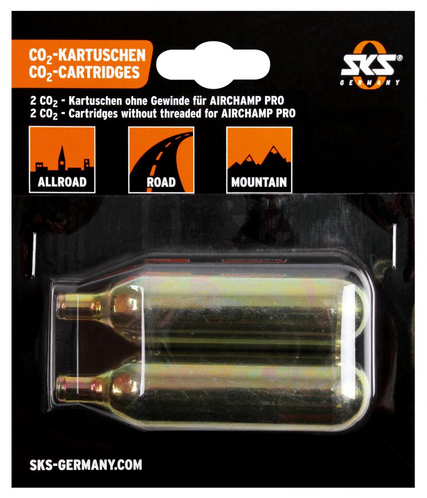 SKS CO2 Ersatzkartuschen Airchamp Pro 2 Stück â Nachfüllkartuschen für CO2-Pumpe - CO2 Kartusche - schnelles Aufpumpen kompatibel mit SKS Airchamp Pro ideal für unterwegs
