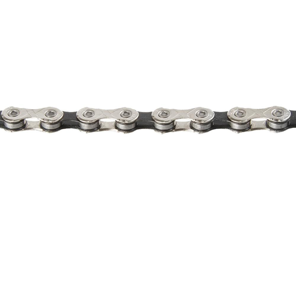 KMC X-12 12-fach Fahrradkette silber/schwarz, Nahaufnahme.