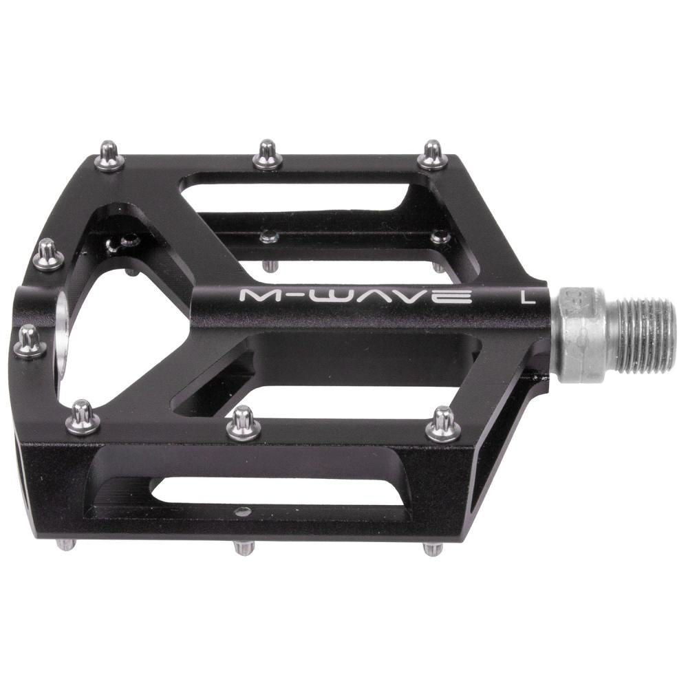M-WAVE Freedom SL Plattformpedal - CNC-Alu, CrMo-Achse 9/16″, 96×91 mm, 297 g/Paar, austauschbare Pins, bis 140 kg (ISO 4210), schwarz