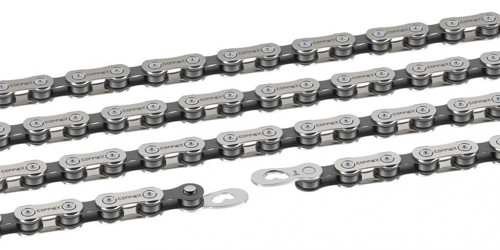 Connex Wippermann 804 Fahrradkette, 6/7/8-fach, silber/grau, mit Kettenschloss detailreich dargestellt.