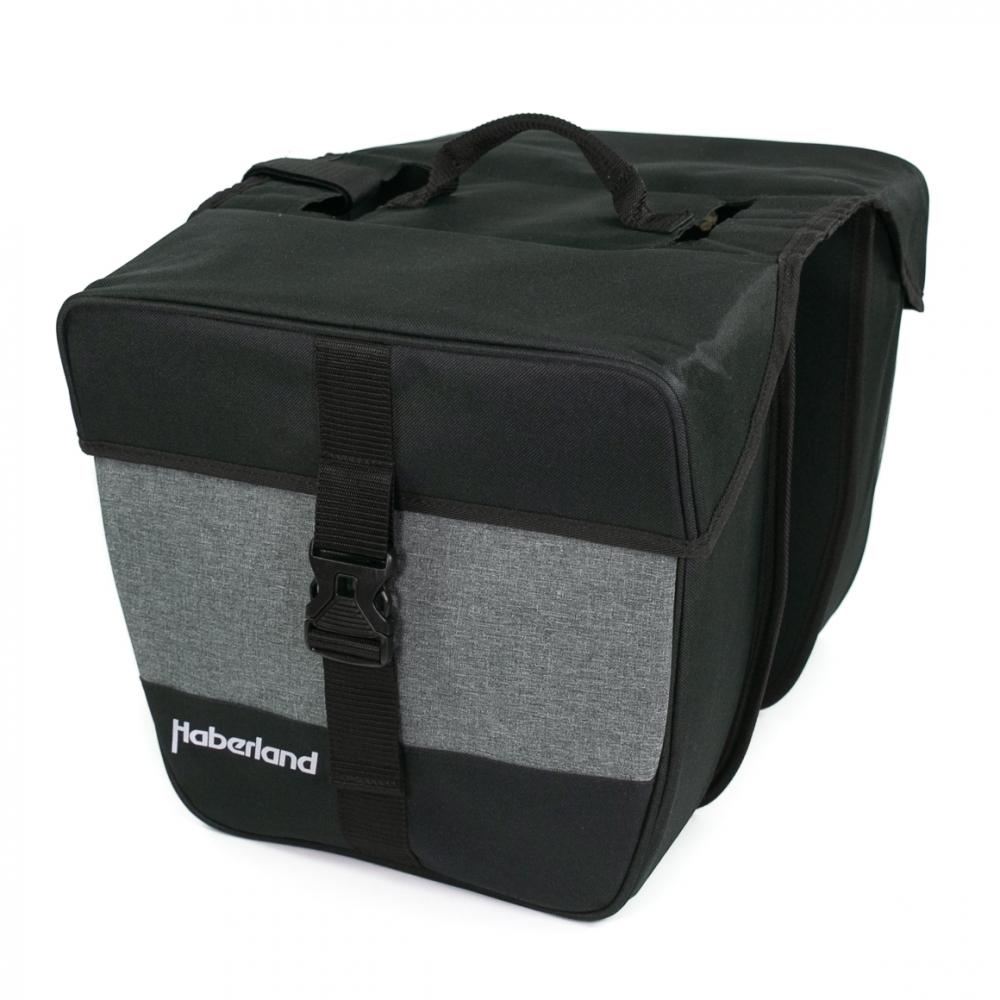 Haberland Doppeltasche 25l schwarz/silber, praktische Gepäckträgertasche für Fahrräder.