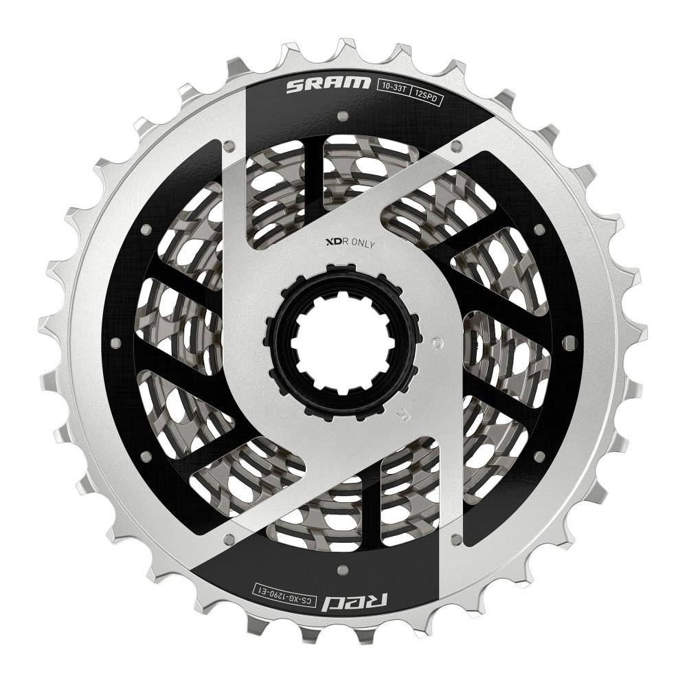 SRAM XG-1290 E1 X-Dome 10-33T 12-fach Rennrad Kassette in Silber, leicht, steif und rennorientiert.