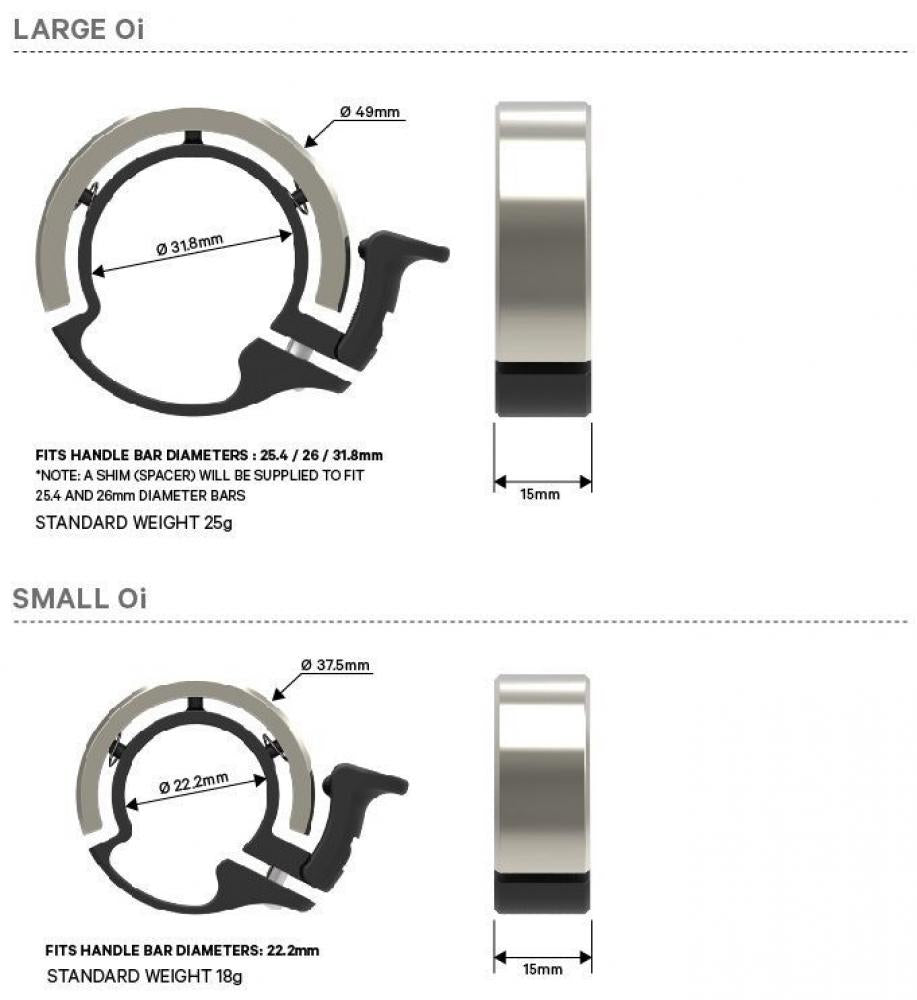 Knog Fahrradklingel Oi Classic groß 23.8 - 31.8mm silber
