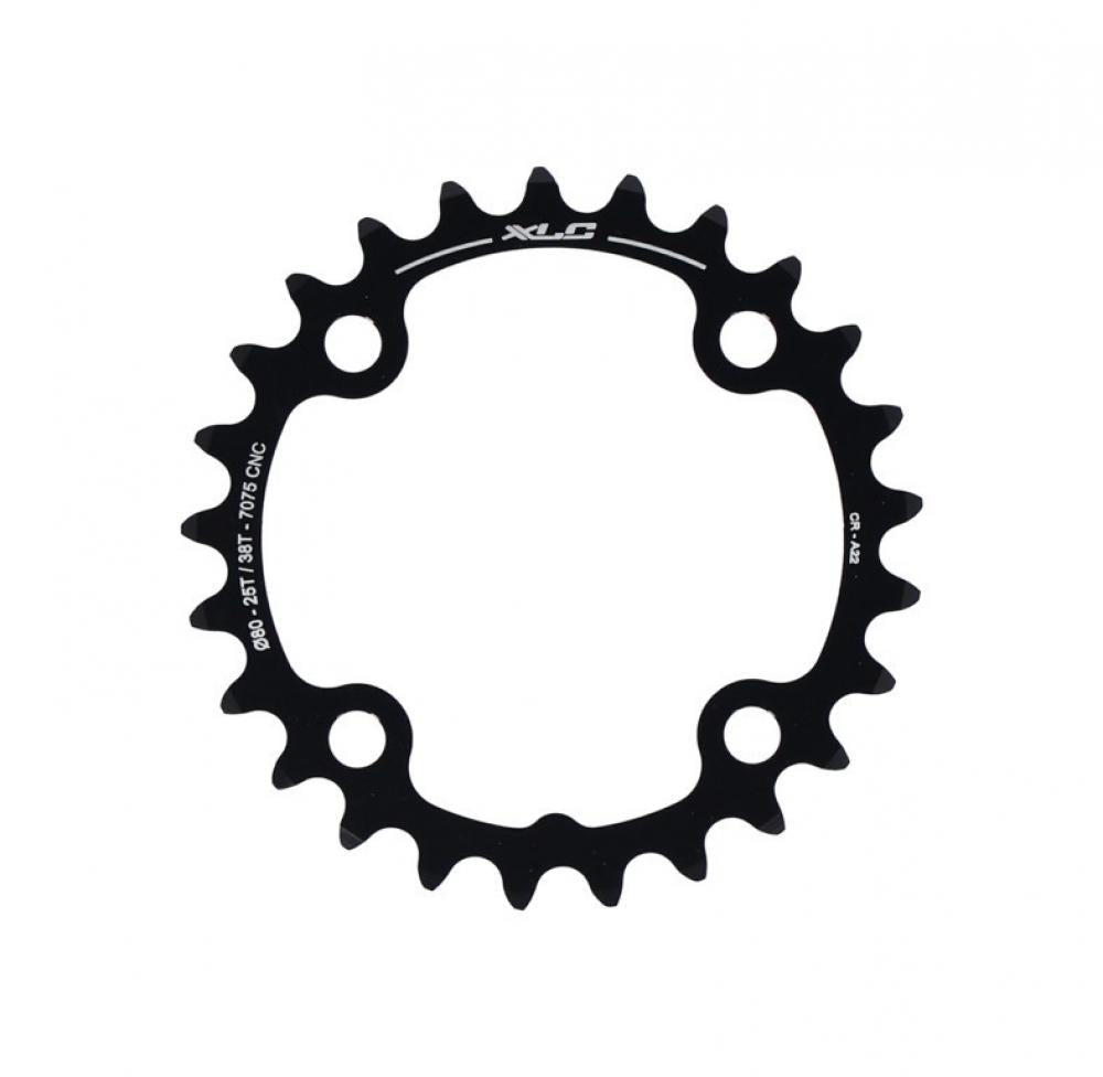 Schwarzes XLC Kettenblatt CR-A22 25 Zähne, Ø80mm, Sram 2x10 speed, aus 7075 CNC Aluminium.