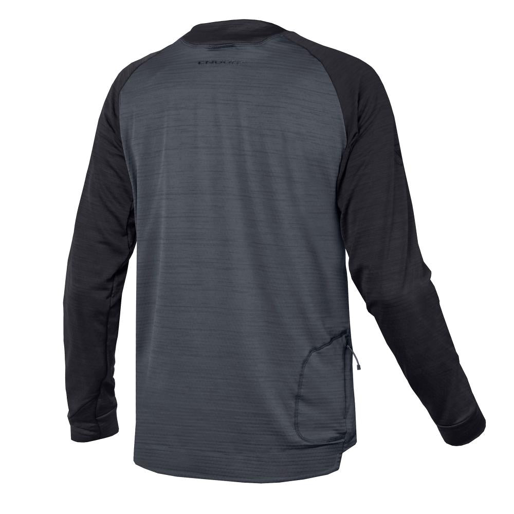 Endura SingleTrack Fleece Langarmtrikot, Schwarz, L - atmungsaktives MTB-Fleece aus recyceltem Material mit Netzeinsatz & Rücken-Reißverschlusstasche