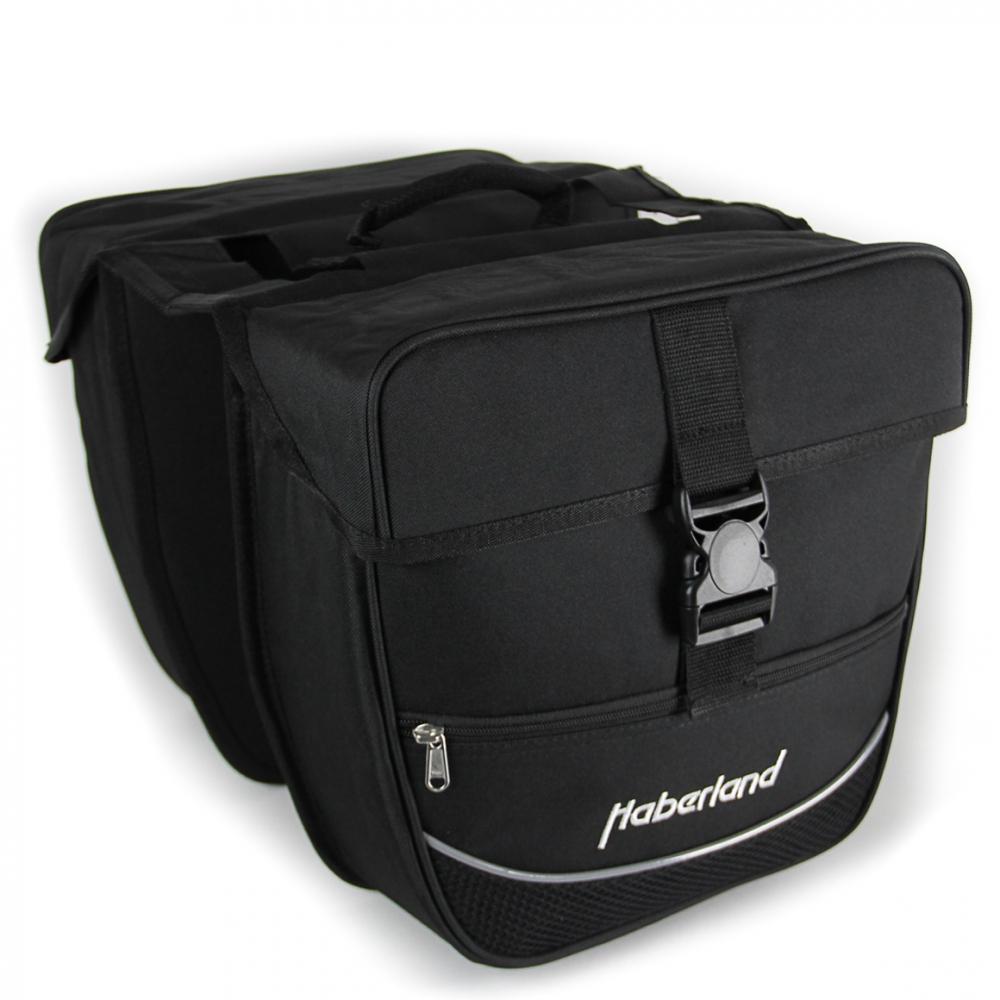 Haberland Doppeltasche schwarz, praktische Fahrrad-Gepäckträgertasche.