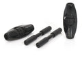 Zwei schwarze XLC Inline Schaltzugjustierer SH-X06 für Fahrradschaltung auf hellem Hintergrund.