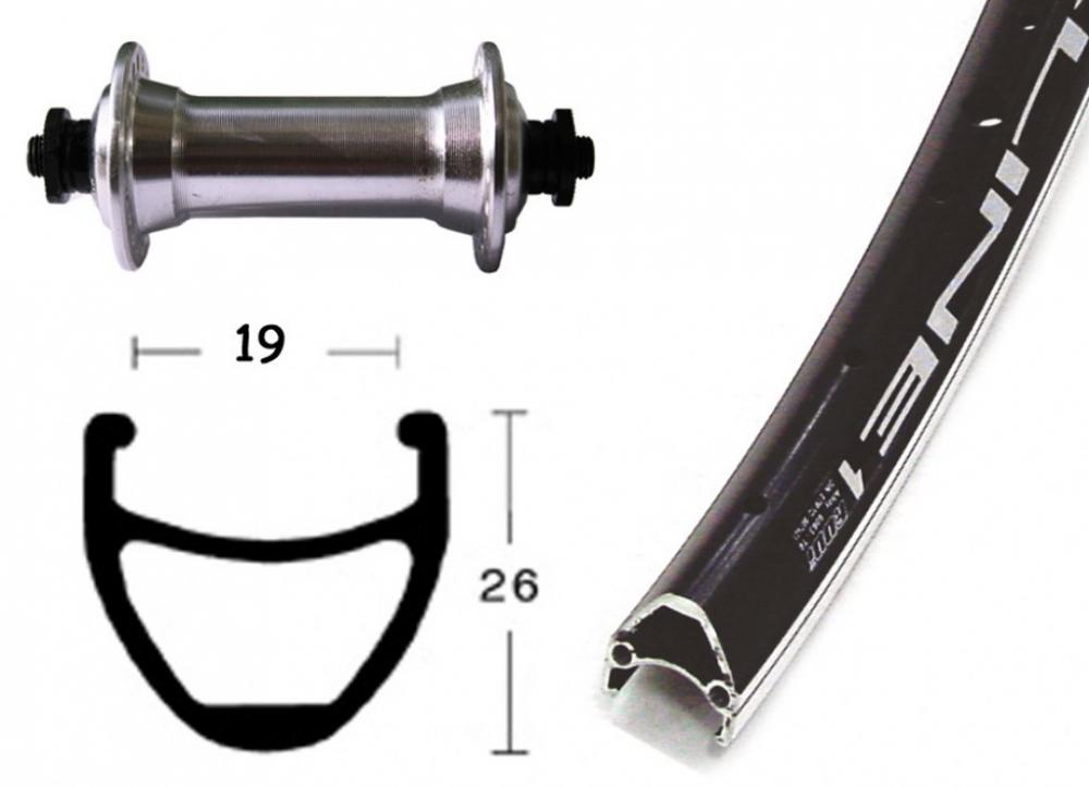 Bike-Parts Laufrad|Vorderrad 26x1.75 Zoll TX 500 silber Schnellspanner 36-Loch Airline 1 schwarz Nirosta-Speichen