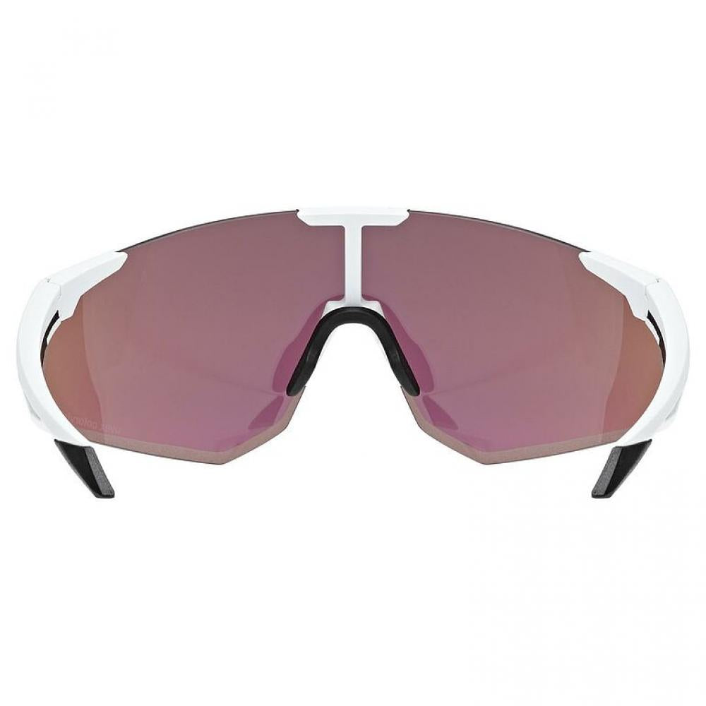 uvex Sportbrille pace perform CV white matt glossy green, mit colorvision für kontrastreiche Sicht, verspiegelte Gläser, 100 % UV-Schutz, anti-fog Beschichtung, ideal für Radsport und Running