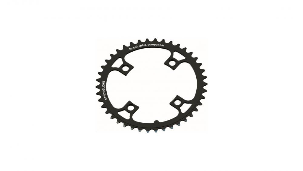Stronglight Kettenblatt schwarz, 38 Zähne, 4 Arm, Bosch kompatibel, 9/10-fach Fahrrad-Antriebskomponente.