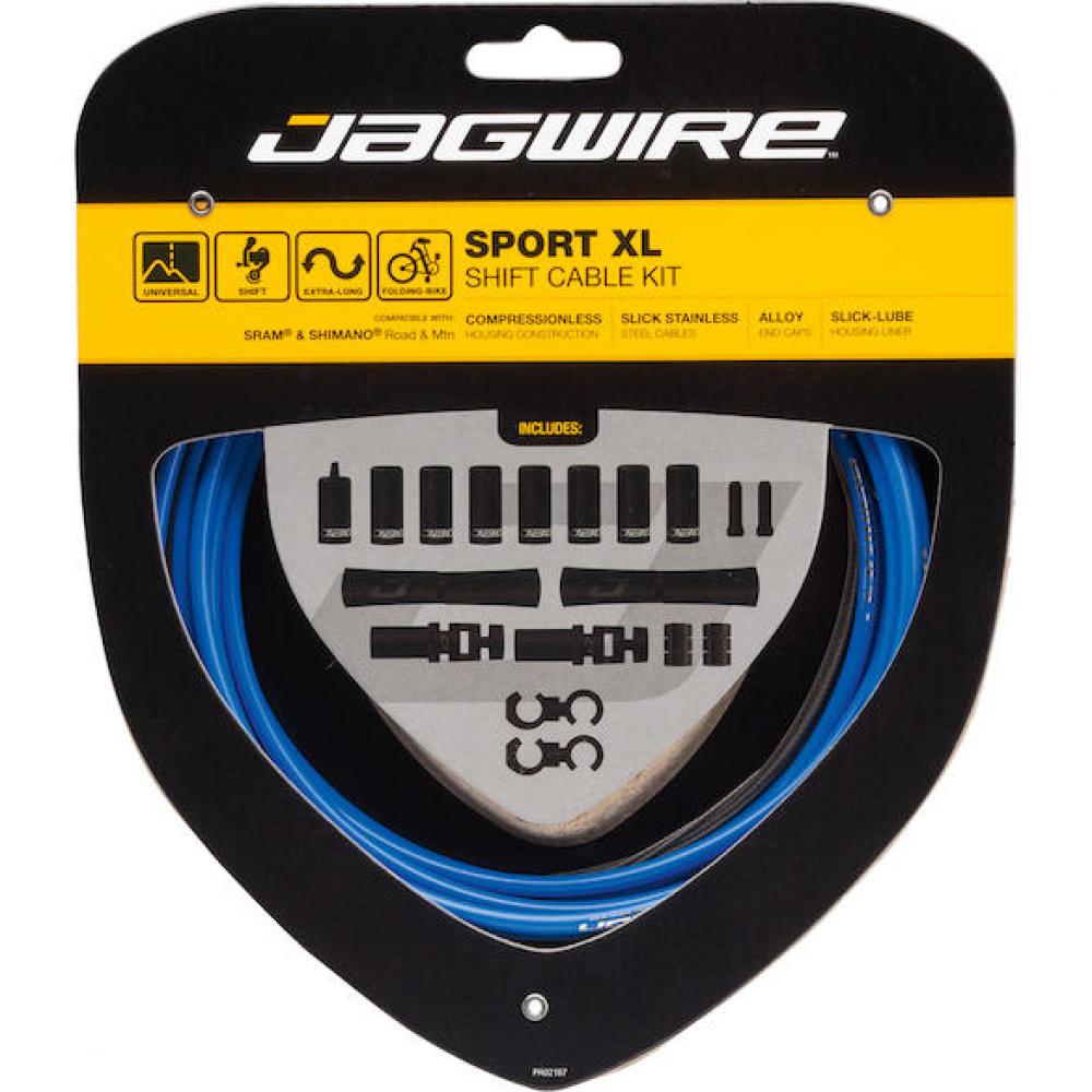Jagwire Schaltzugset Road & Mountain Sport XL Blau - Extra-lange Außenhüllen für Road und MTB
