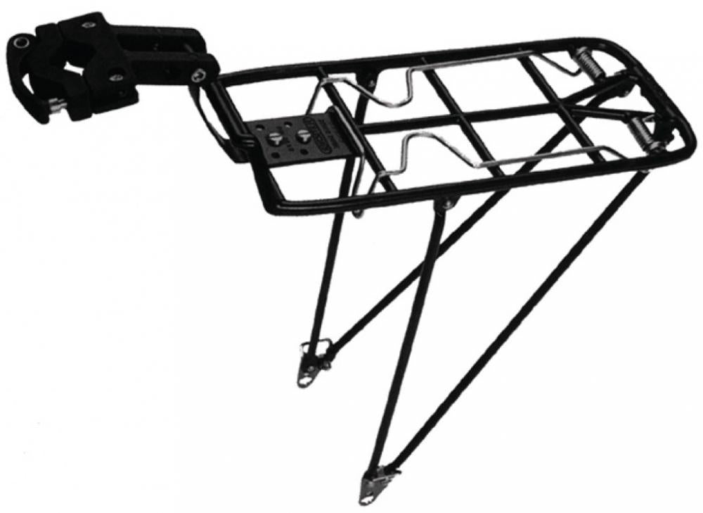 Pletscher Gepäckträger Quick-Rack 26-28 Zoll - robuster Aluminium-Gepäckträger mit Federklappe, werkzeugloser Schnellmontage an Sattelstütze Ø 25-32 mm und Ausfallende, schwarz, 25 kg Tragkraft