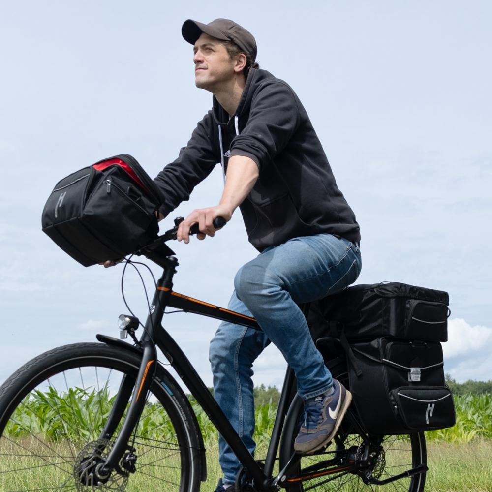 Haberland Doppeltasche Touring Max schwarz - große Gepäckträgertasche für Tourenrad