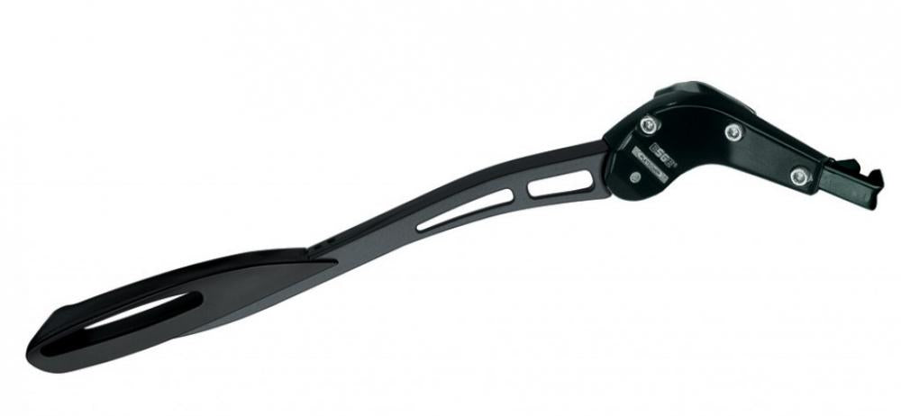 Schwarzer Pletscher Multi Zoom Hinterbauständer, verstellbarer Aluminium-Fahrradständer für 26-28 Zoll Fahrräder.