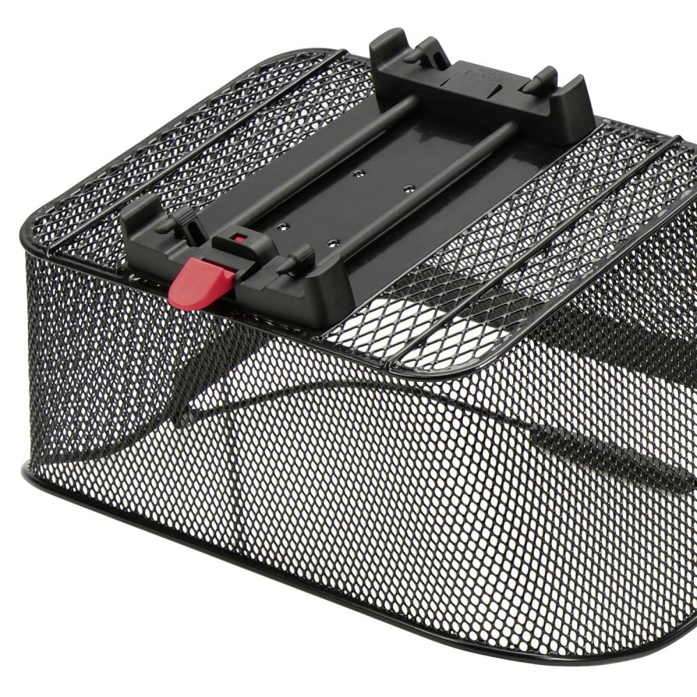 Schwarzer Klickfix Hinterradkorb City Racktime 40x20x30 cm aus Metallgitter mit Befestigungssystem.