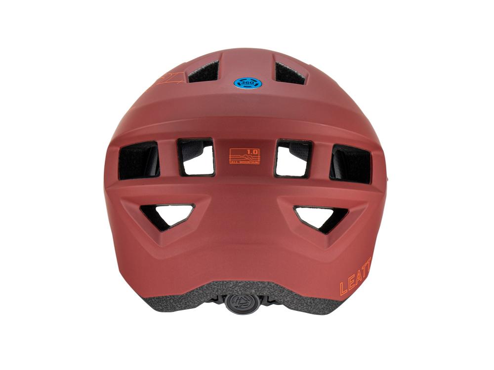 Leatt MTB All Mountain 1.0 Helm in Lava, rotbrauner Mountainbike-Helm mit Belüftungsöffnungen.