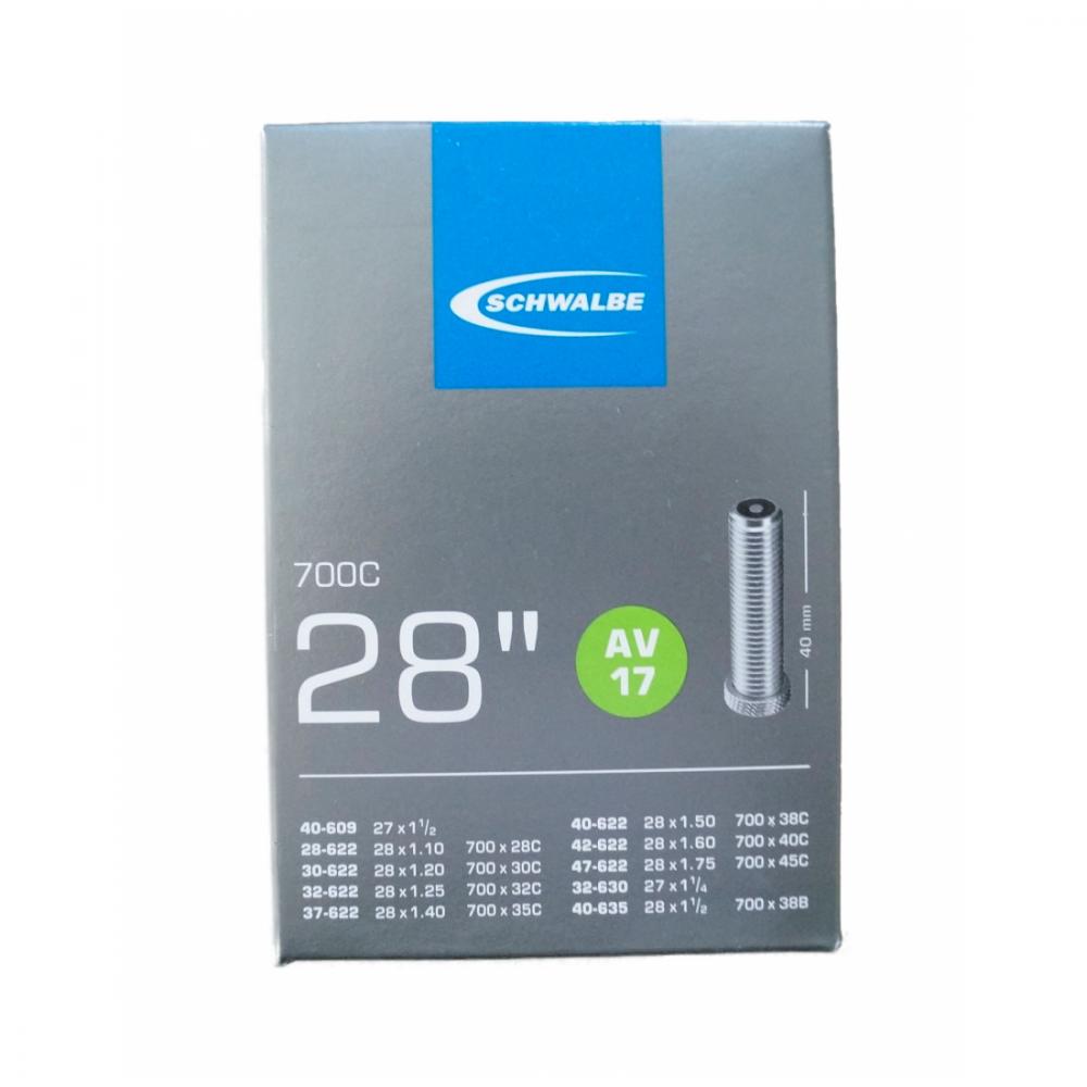 Schwalbe AV17 Fahrradschlauch 28 Zoll 700C AV 40mm, passend für 28x1.10-1.75" (28-47/622-635) Reifen.