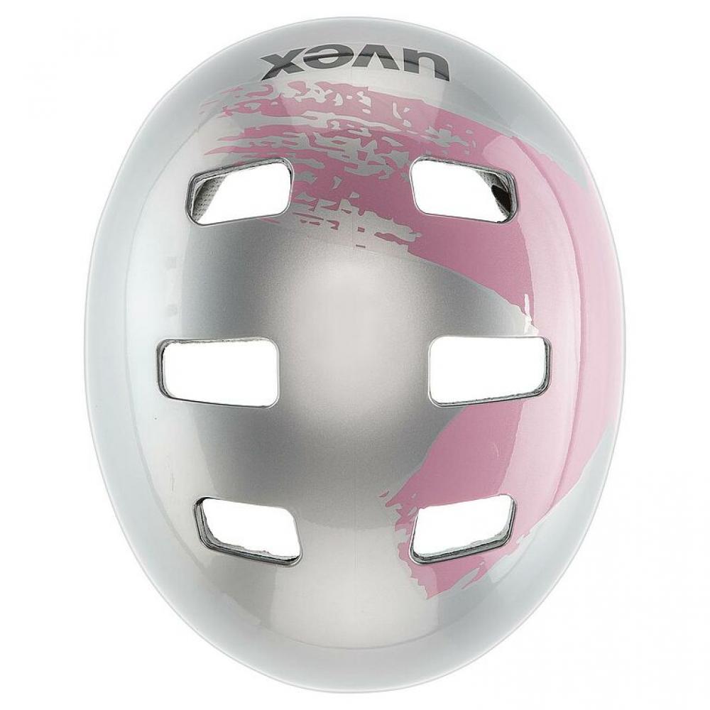 uvex Kid 3 Kinder-Fahrradhelm Silver-Rosé, 55-58 cm, robuste Hardshell-Konstruktion, 10 Belüftungsöffnungen, Monomatic-Verschluss, größenverstellbar, waschbare Pads