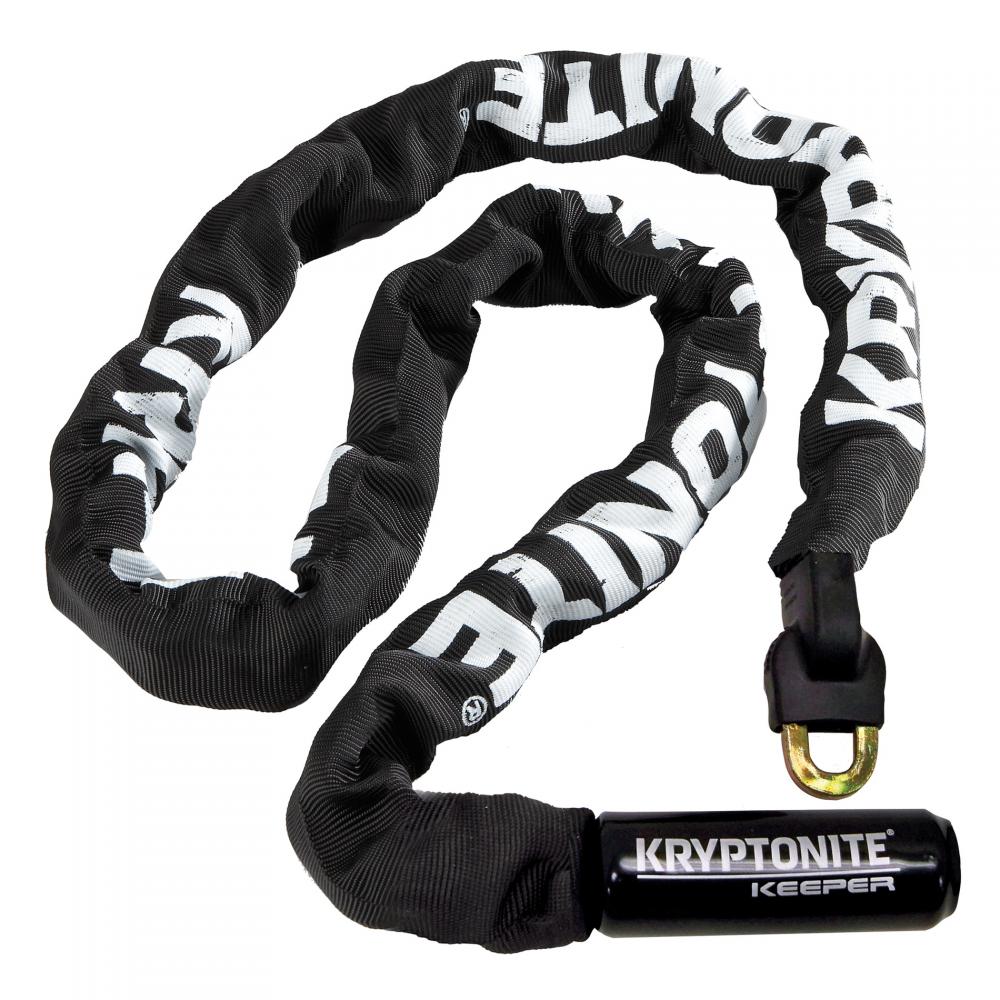 Kryptonite Keeper 712 Kettenschloss, schwarz, 120 cm, 7 mm, mit weißem Logo und Schloss.