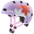 uvex kid 4 style Kinderhelm lila matt mit Blumenmuster, ABS-Hartschale, 10 Belüftungen, Größe 55-58 cm.