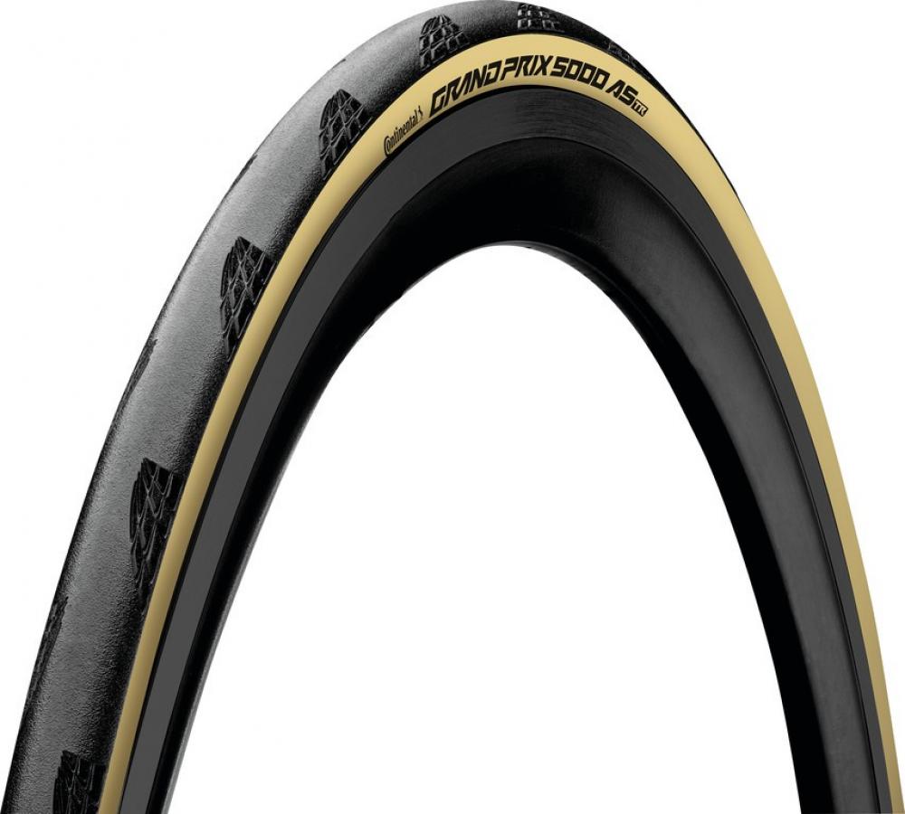 Continental Grand Prix 5000 AS TLR Faltreifen, schwarz mit cremefarbener Seitenwand.