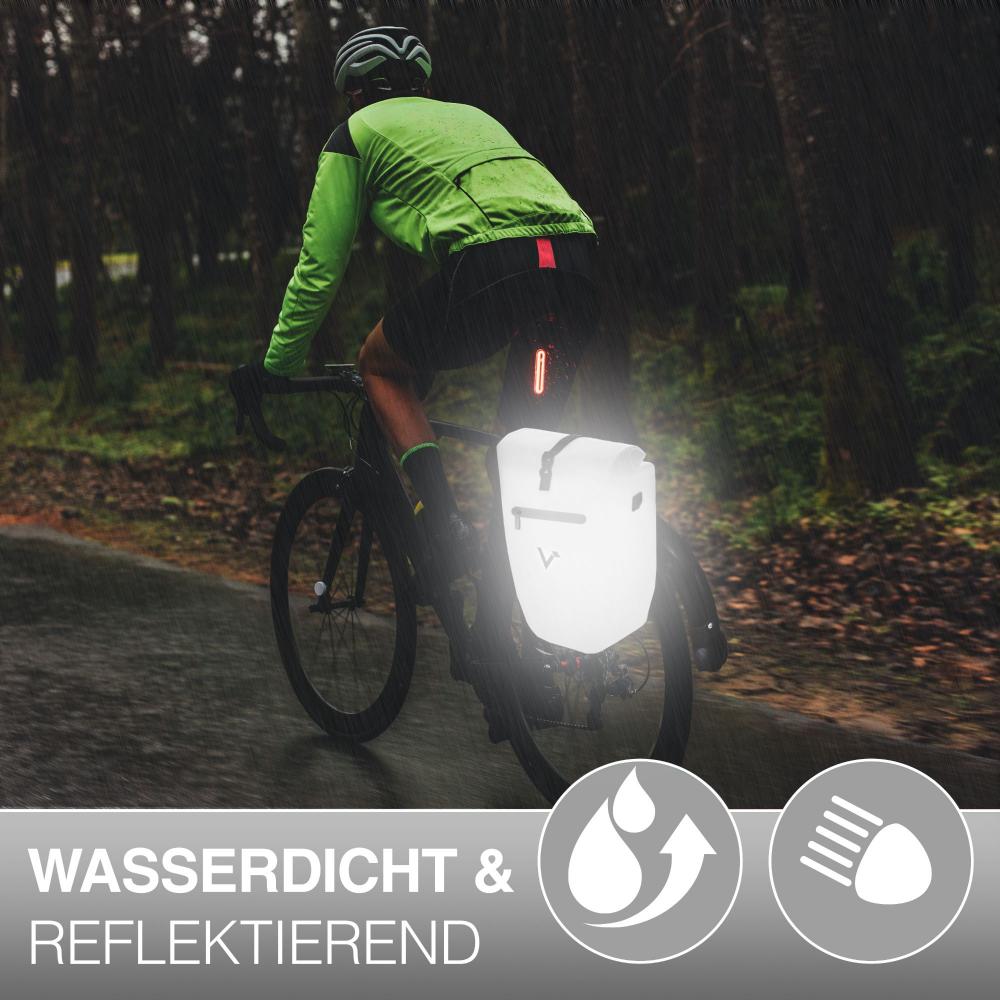 Valkental ValkBasic 28L wasserdichte Fahrrad-Gepäckträgertasche mit Reflektoren, 62x32x17 cm, 950g, Grau, 22-28L Volumen, inkl. Schulterriemen