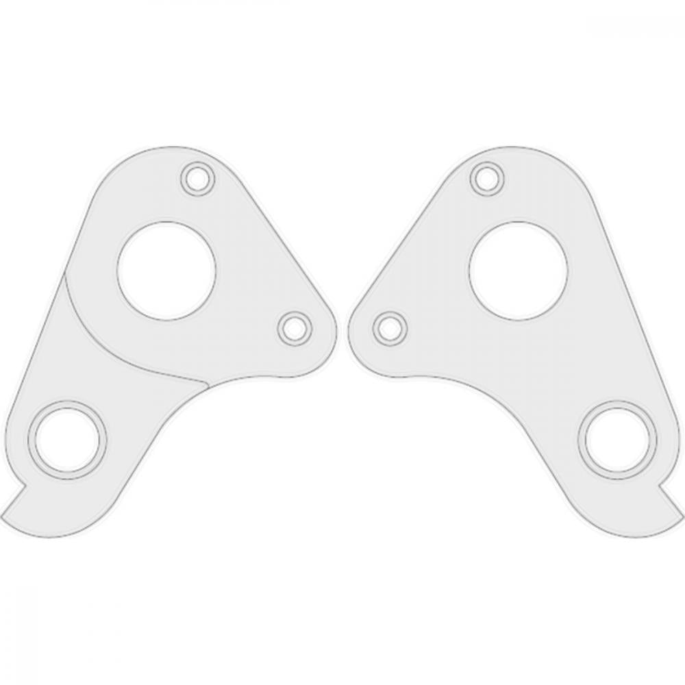 MCG Parts Schaltauge DH-054 für Merida und Centurion Räder, hochwertiges silbernes Ersatzteil in doppelter Ansicht.