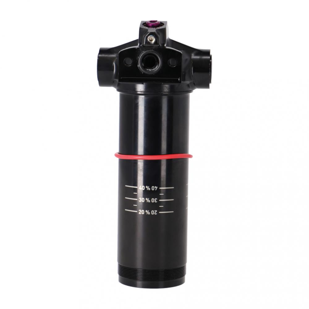 Schwarzer Rockshox Eyelet Dämpfer Body Trunnion 57.5 Vivid C1+ 2024+ mit rotem O-Ring und Sag-Markierungen.