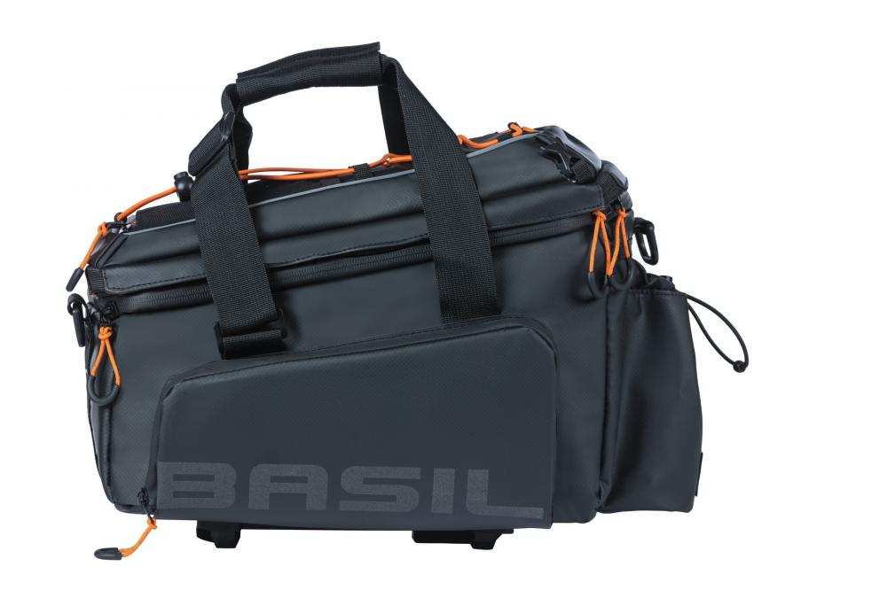 Basil Gepäckträgertasche Miles Tarpaulin XL Pro MIK 2.0 schwarz/orange, 9-36L, inkl. MIK 2.0 Adapterplatte.