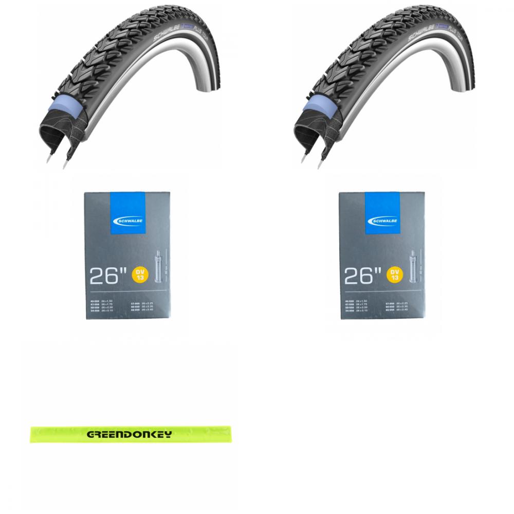 2x Reifen MARATHON PLUS TOUR 26x2.00 +1 x Greendonkey Reflexband