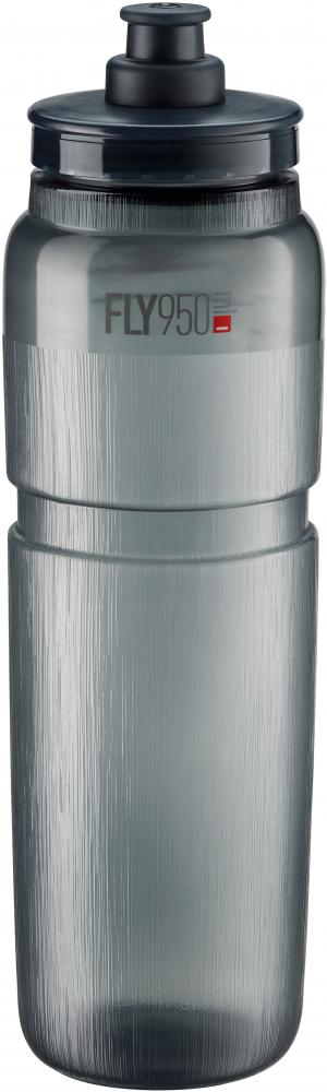 ELITE Fly Tex Smoke 950ml Sportflasche, ultraleicht, dunkelgrau, texturiert, schwarzer Verschluss.