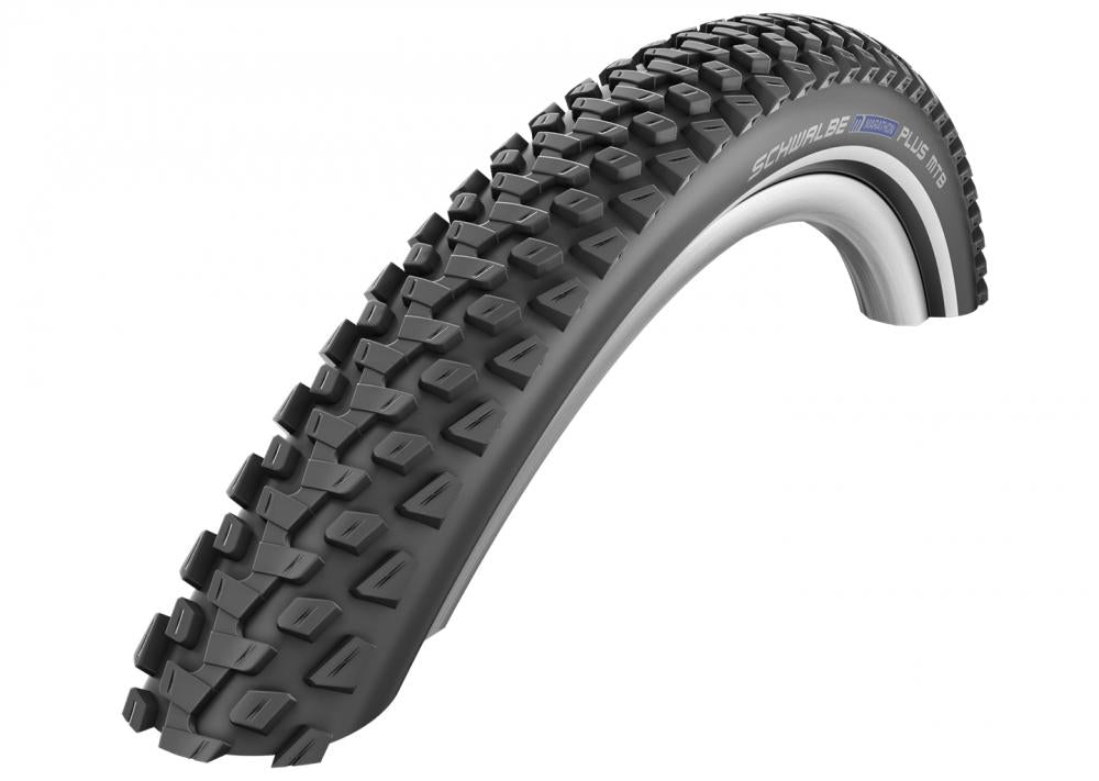 Schwalbe Marathon Plus MTB Drahtreifen 29x2.25, schwarzer Mountainbike-Reifen mit robustem Stollenprofil.
