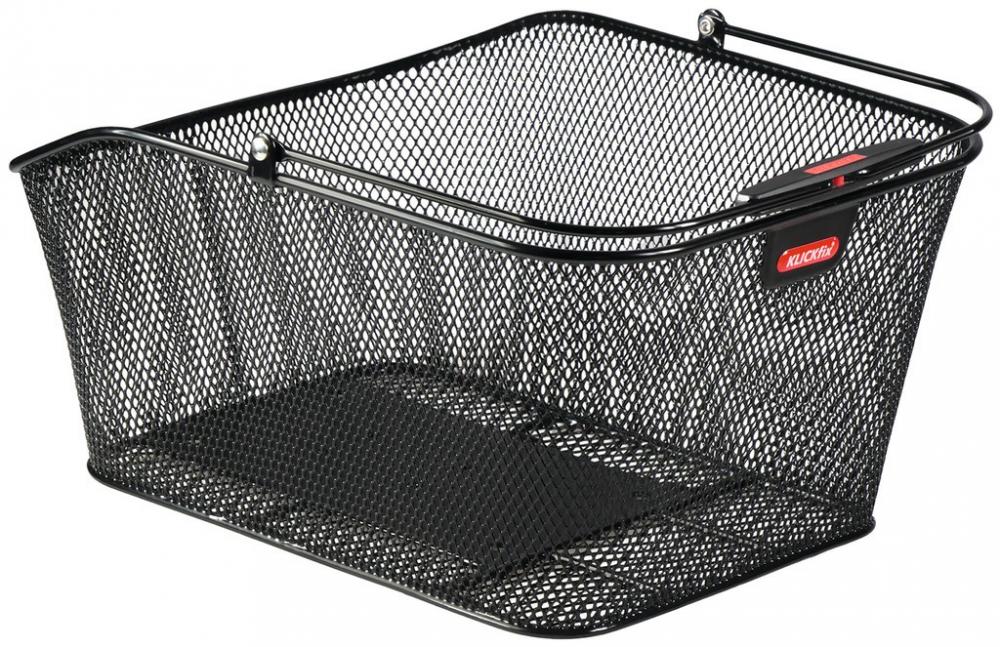 Schwarzer KLICKfix City 2 Hinterradkorb aus Metallgitter für Racktime-Gepäckträger.
