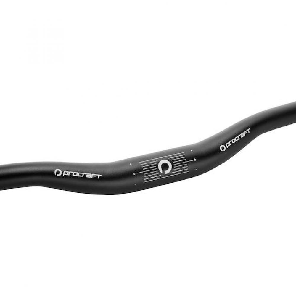Schwarzer Procraft Riser Pro MTB-Lenker 640x31,8 mm mit 22 mm Rise und zentraler Positionsmarkierung.